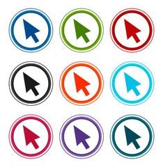 Cursor icon flat round buttons set illustration design