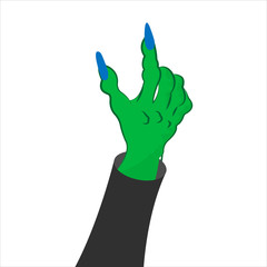 illustration of a zombie or witch hand. Hand ready for something be laying into this hand. Halloween template for different purpose. Motion or sign or gesturesowing by witch hand