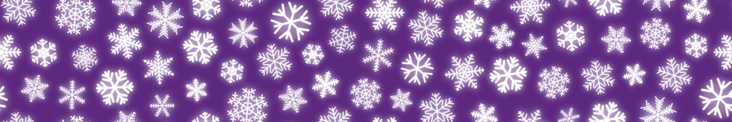 Obraz premium Christmas horizontal seamless banner of white snowflakes on purple background