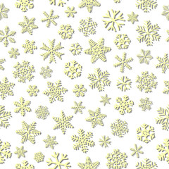 Christmas seamless pattern of snowflakes, yellow on white background