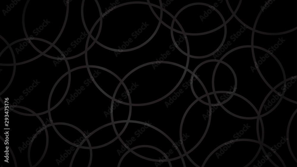 Wall mural abstract dark background of intersecting circles in black colors