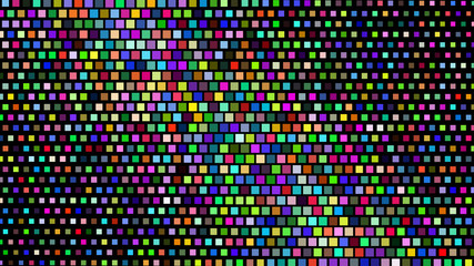 Abstract halftone gradient background of small squares, colored on black