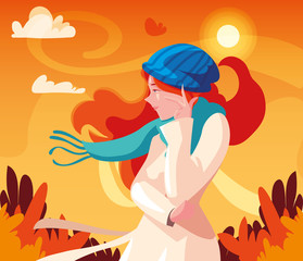 Woman in autumn vector design