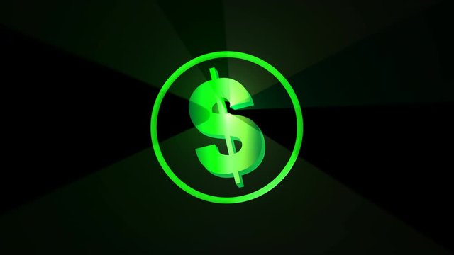 Green Dollar sign animation pixcel crack and rays of  light 4k