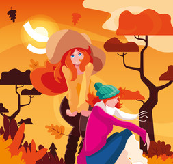 Women in autumn vector design