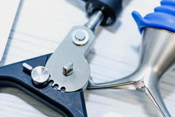 medical surgical endoscope. Steel elements of medical equipment.