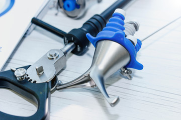 medical surgical endoscope. Steel elements of medical equipment.