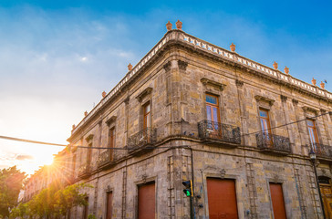 Colorful Guadalajara streets in historic city center near Central Cathedral