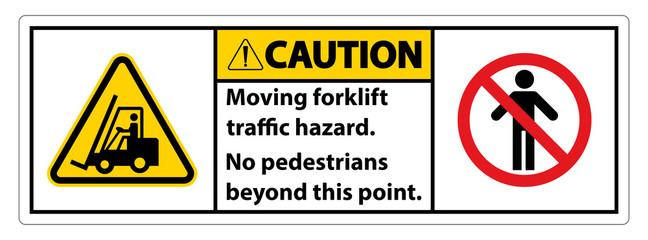 Moving forklift traffic hazard,No pedestrians beyond this point,Symbol Sign Isolate on White Background,Vector Illustration © Seetwo