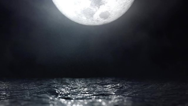 moonlight night over the sea reflecting on water waves seamless loop closeup