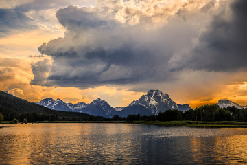 Sunset on Oxbow Bend in Grand Teton National Park