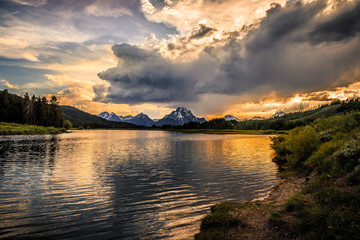 Sunset on Oxbow Bend in Grand Teton National Park