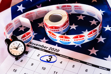 Patriot background with a calendar marked on November 3, 2020, presidential elections.