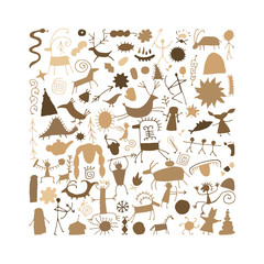 Rock paintings background, sketch for your design