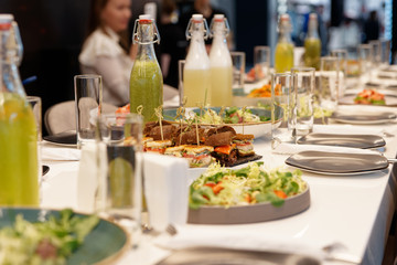 Set table during a reception in a restaurant