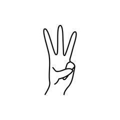 Obraz premium Woman's Hand with three finger pointing up icon line. Vector Illustration of female hands gesture. Lineart in a trendy minimalist style. For logo, postcards, posters, t-shirt print