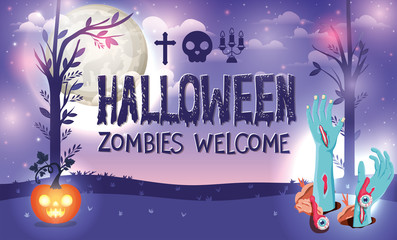 Fototapeta premium Halloween zombies welcome design ,vector illustration