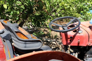 old agricultural machinery stands in a museum in northern Israel