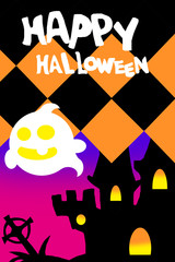 Obraz premium ハロウィンのお城と幽霊の旗