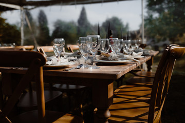 outdoor autumn dinner table setting - 293487103