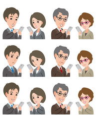 ビジネスマンとビジネスウーマンの表情のイラスト