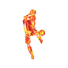 Abstract soccer player voley shoot, triangulation low poly illustration