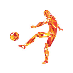 Abstract soccer player voley shoot, triangulation low poly illustration