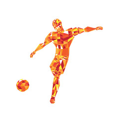 Abstract soccer player voley shoot, triangulation low poly illustration