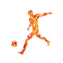 Abstract soccer player voley shoot, triangulation low poly illustration