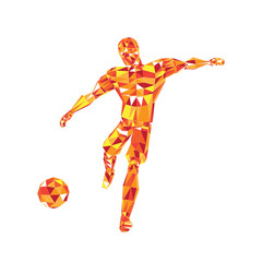 Abstract soccer player voley shoot, triangulation low poly illustration
