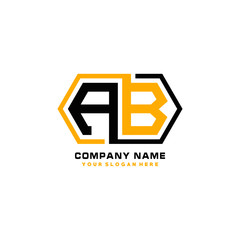 AB initial letters looping linked hexagon elegant logo color blue, black, yellow