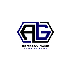 AG initial letters looping linked hexagon elegant logo color blue, black, yellow