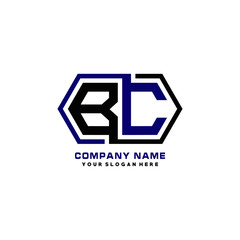BC initial letters looping linked hexagon elegant logo color blue, black, yellow