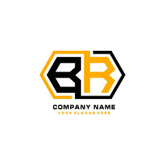BR initial letters looping linked hexagon elegant logo color blue, black, yellow