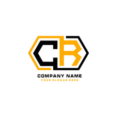 CR initial letters looping linked hexagon elegant logo color blue, black, yellow