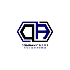 DA initial letters looping linked hexagon elegant logo color blue, black, yellow