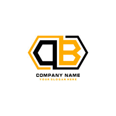 DB initial letters looping linked hexagon elegant logo color blue, black, yellow