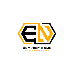 EN initial letters looping linked hexagon elegant logo color blue, black, yellow