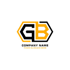 GB initial letters looping linked hexagon elegant logo color blue, black, yellow