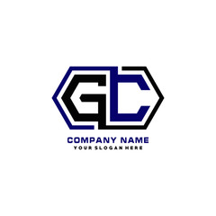 GC initial letters looping linked hexagon elegant logo color blue, black, yellow