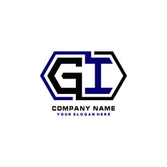 GI initial letters looping linked hexagon elegant logo color blue, black, yellow