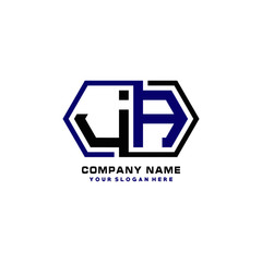 JA initial letters looping linked hexagon elegant logo color blue, black, yellow