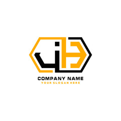 JH initial letters looping linked hexagon elegant logo color blue, black, yellow