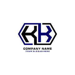 KK initial letters looping linked hexagon elegant logo color blue, black, yellow