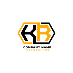KR initial letters looping linked hexagon elegant logo color blue, black, yellow