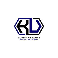 KU initial letters looping linked hexagon elegant logo color blue, black, yellow