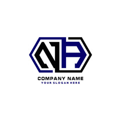 NA initial letters looping linked hexagon elegant logo color blue, black, yellow