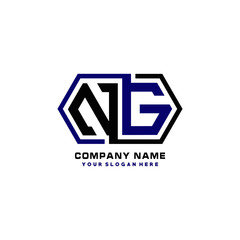 NG initial letters looping linked hexagon elegant logo color blue, black, yellow