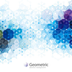 Geometric molecule structure blue abstract background.