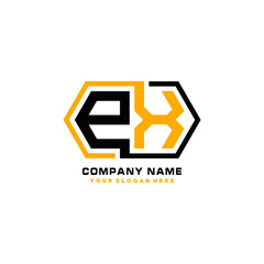 PX initial letters looping linked hexagon elegant logo color blue, black, yellow
